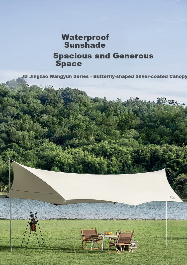 JD Original Butterfly-Shaped Silver-Coated 22-Square Outdoor Camping Hexagonal Canopy Tent, Sunshade, Picnic, Sun Protection, Rainproof Awning for 6-10 People 1