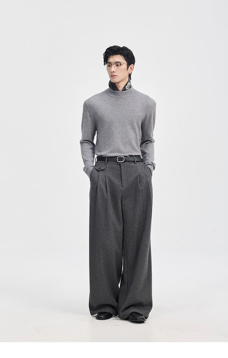 Earl Zuoer [Lycra Tencel Wool] Early Winter 25 Crew Neck Pullover Knit Base Shirt Men's Solid Loose Sweater 21