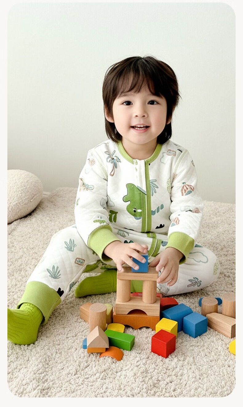 ZISEHY Purple Floral Language 100% Cotton Children's One-piece Split-leg Sleeping Bag Baby Autumn Winter Anti-kick Pajamas Green 120 7