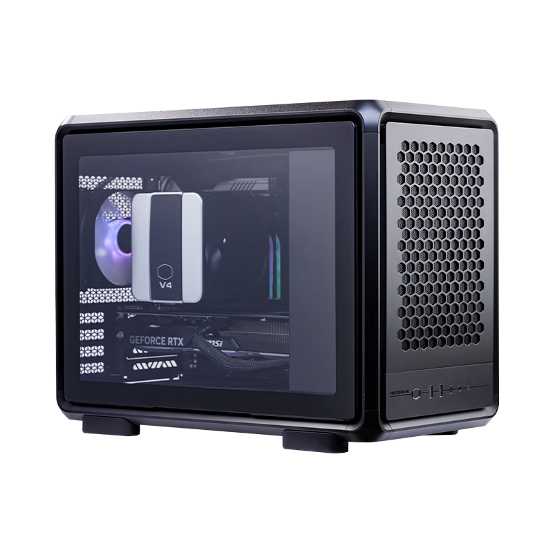 CoolerMaster MF400 Mesh Black MATX Aluminum Airflow PC Case Horizontal/Supports 360mm Radiator Magnetic Hinged Cover Pre-installed Fans Backplate Motherboard