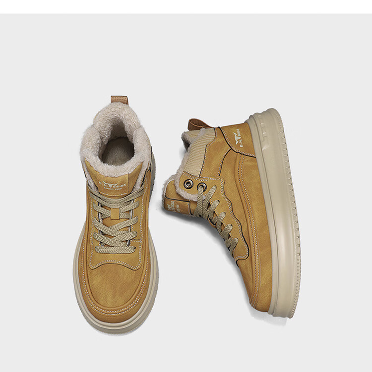Bull Family Martin Boots Men 2025 Winter New Plush High-Top Work Shoes Men's Thick-Soled Warm Trendy Casual Shoes 18
