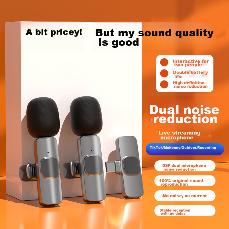 Haomuren Wireless Lavalier Microphone, Outdoor Short Video Douyin Vlog Lip-Sync Mobile-Specific Bluetooth Noise-Cancelling Recording Microphone, Live Streaming Dual-Channel