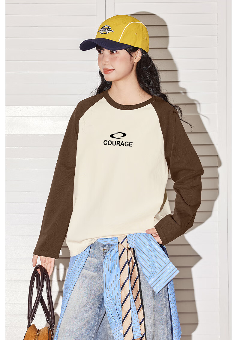 TonLion Pure Cotton Long Sleeve T-Shirt Women Spring Autumn New Loose Slim Fit Color Block Trendy Simple Base Shirt Female 8