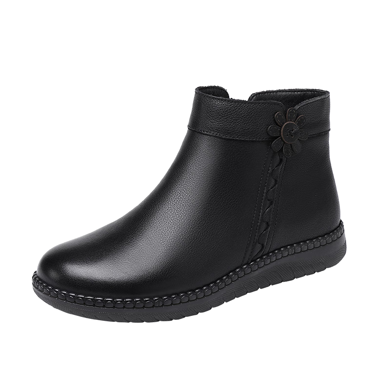 Red Dragonfly Women's Mid-Aged and Elderly Mom Boots, Fleece-Lined Warm Handmade Cowhide Soft Leather Ankle Boots WLC435221R