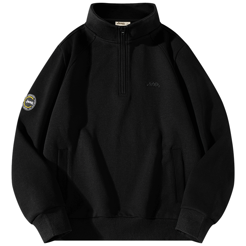 JEEP Men's Half-Zip Stand Collar Sweatshirt, Loose Fit Comfortable Long Sleeve T-Shirt, Phantom Black, 2XL