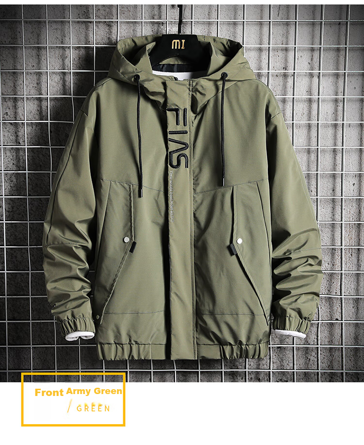 Touhaoqingnian Men's Windbreaker Jacket, Spring And Autumn Trendy Workwear, Plus Size Loose-Fitting Hooded Sports Coat for Men, Green, 5XL 11
