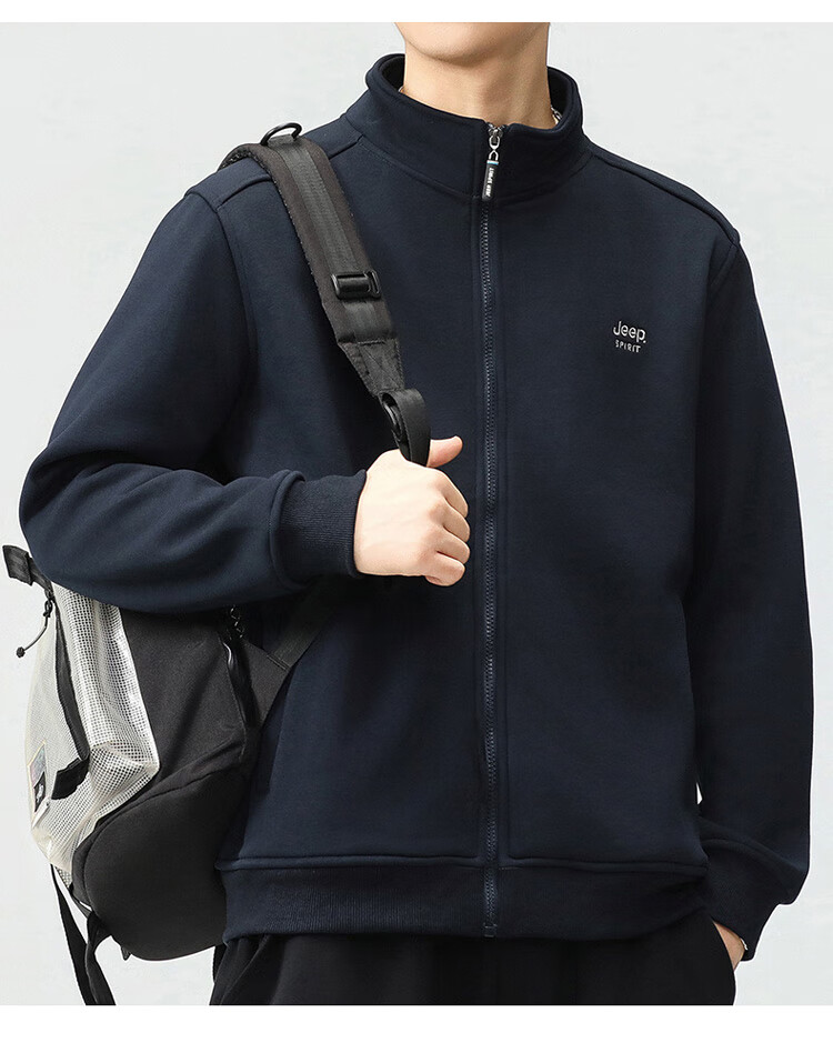 JEEP SPIRIT Men's Jacket, Sweatshirt for Autumn, Loose Casual Trendy Stand-Collar Top, Black, XL 7