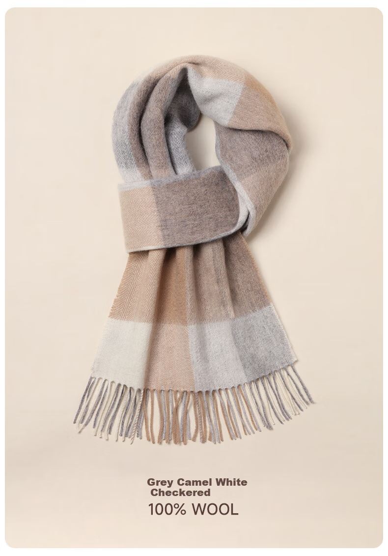Hengyuanxiang Women's Winter Scarf, Pure Wool Plaid Shawl, Autumn And Winter Ladies' Neck Warmer, Mid-Autumn Festival Gift for Mom, Birthday Present in Gift Box 18