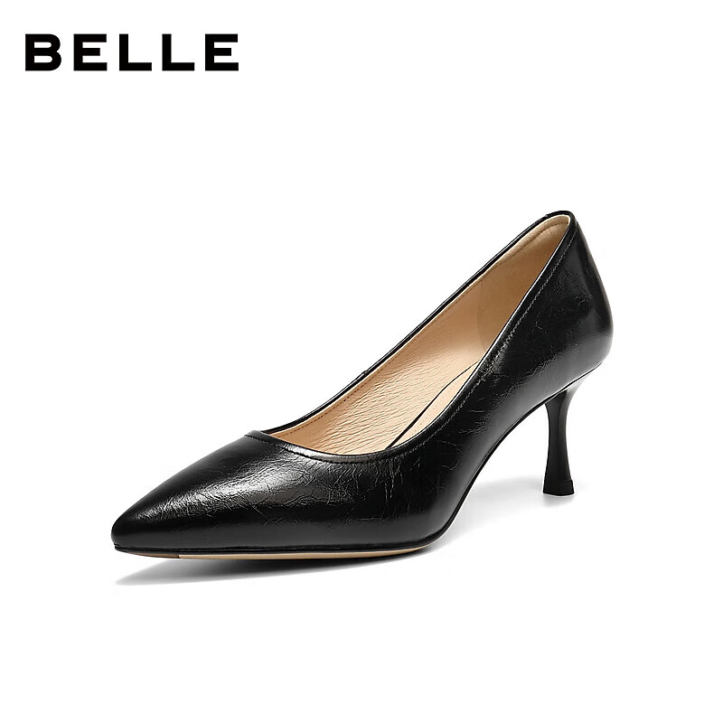 Belle Women's Commuter High Heels Spring 2026 Genuine Leather Formal Shoes JD013AQ6 Black Size 37