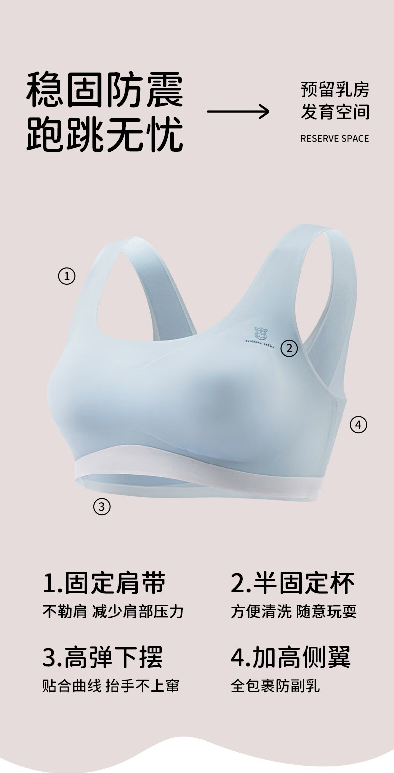 GUJIN 2-Pack Girls' Bras Student Development Period Wireless Sports Shockproof Thin Vest 1