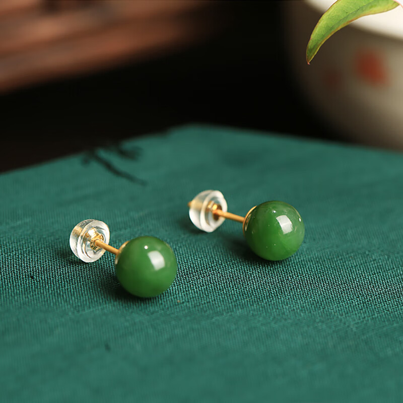 Xiaoyinjiang Hetian Jade S925 Silver Stud Earrings for Women, New Chinese Style National Trend Green Gemstone Jade Earrings, New Year Gift