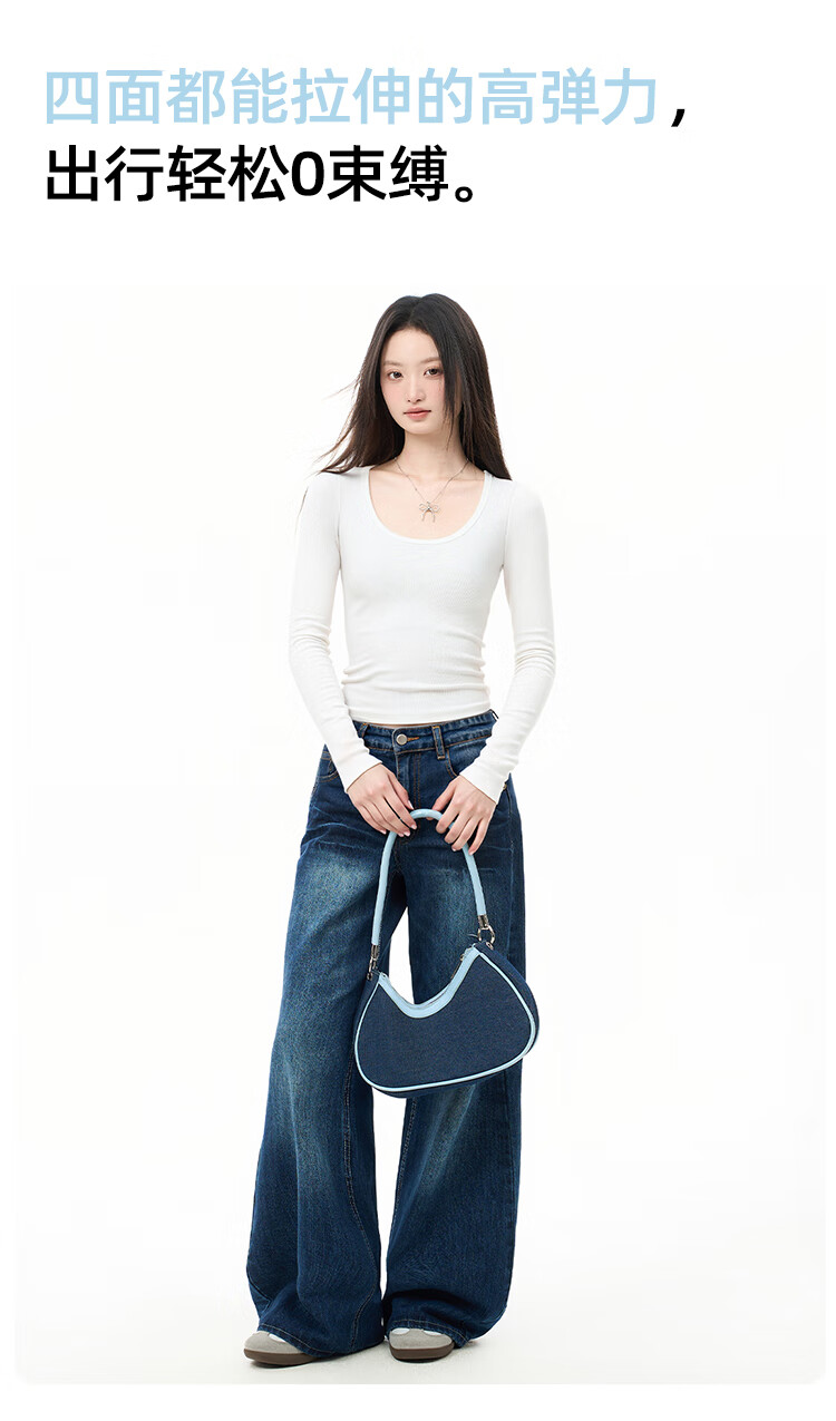 Ordifen Women's Fashion Large U-Neck Base Shirt 91% Xinjiang Cotton Autumn Winter Knitted Brushed Long Sleeve Slim Fit T-Shirt 2XL 1