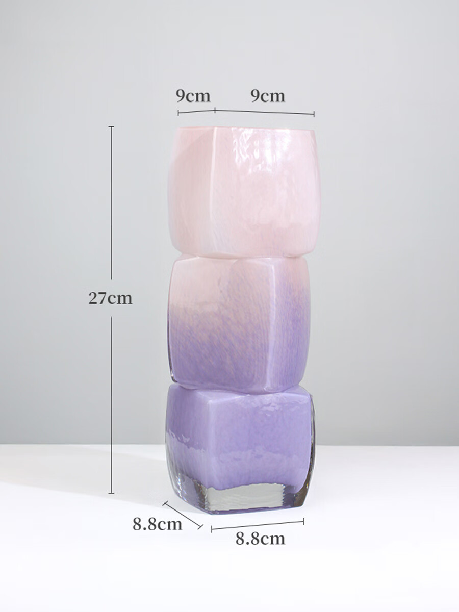 Qiju Yaji Glass Vase Stacking Sugar Cube Luxury High-End Living Room Entryway Water Planting Flower Arrangement Decoration Three Compartments Purple 30214 6