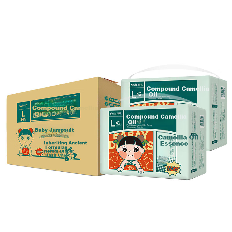 Beixiu [No Melamine Detected] Republican Style Compound Camellia Oil Full Coverage Pull-Up Diapers, Size L, 84 Pieces
