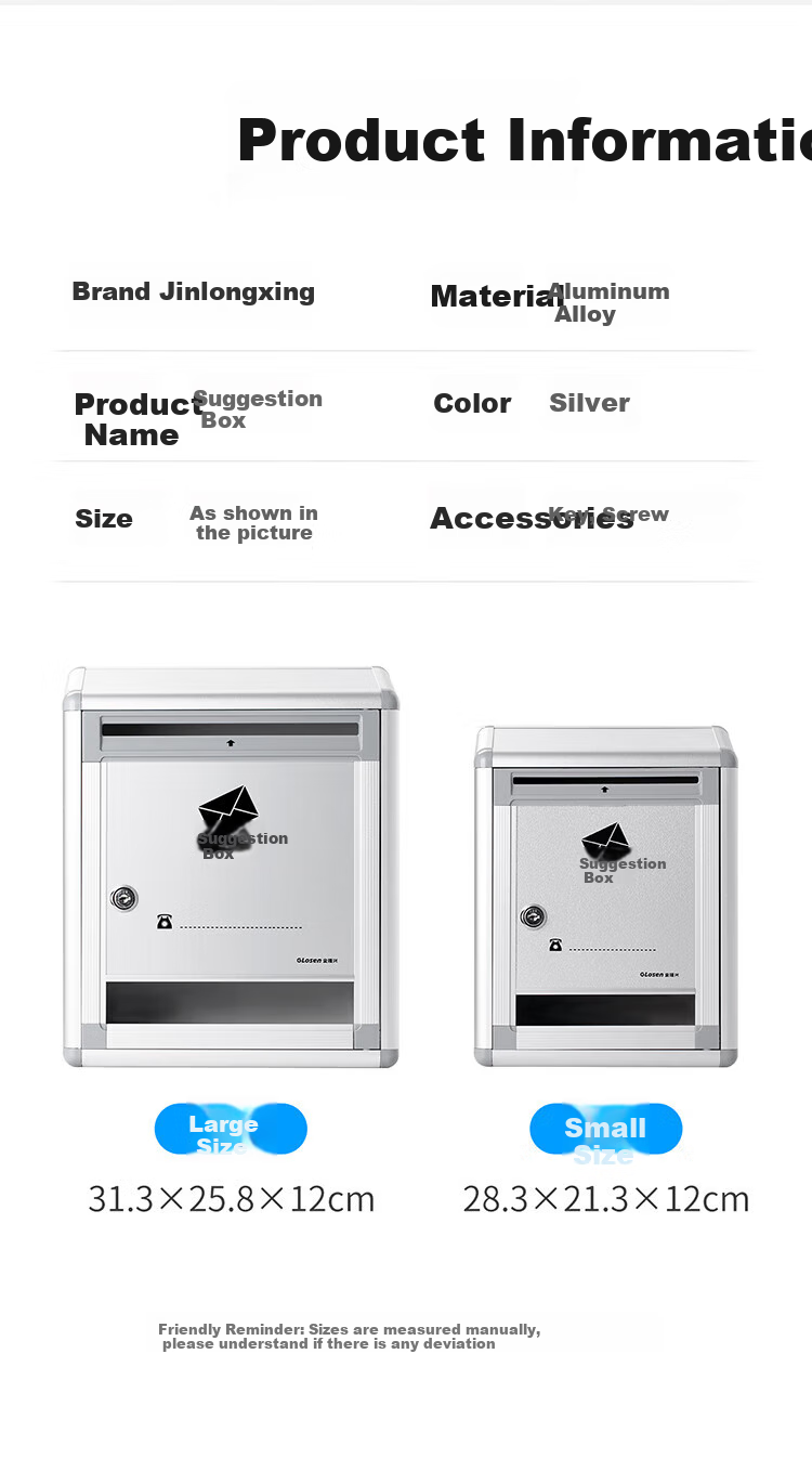 Jinlongxing Wall-Mounted Suggestion Box, No Drilling Required, Report Box, Surrender Box, Large Aluminum Alloy Employee Complaint And Feedback Box, Message Box, No Installation Required, Small Size 9