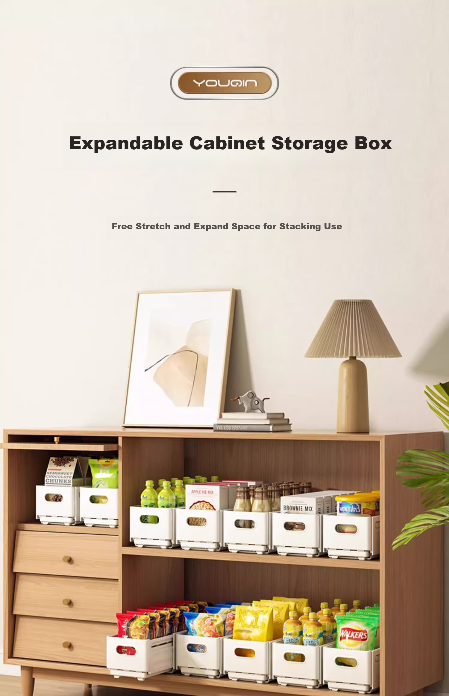 Jiadu Extendable Storage Box, Drawer-Style Desktop Snack Organizer, Kitchen Storage Container, Deep Cabinet Storage Box 2