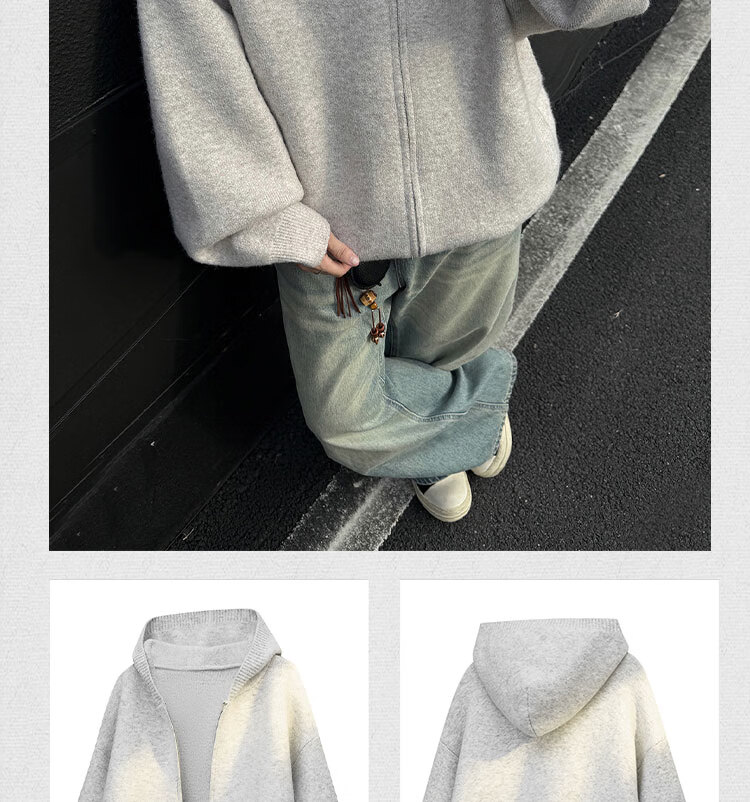 Dingfengbaoluo Men's Hooded Cardigan Sweater Autumn Winter Premium Trendy Solid Color Long Sleeve Jacket VBN10 Charcoal Black 2XL 3
