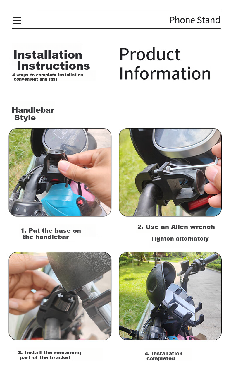 Ousen Electric Vehicle Phone Holder, Food Delivery Motorcycle Bicycle Electric Scooter Shockproof Small Helmet Waterproof Sunshade Navigation Mount 20
