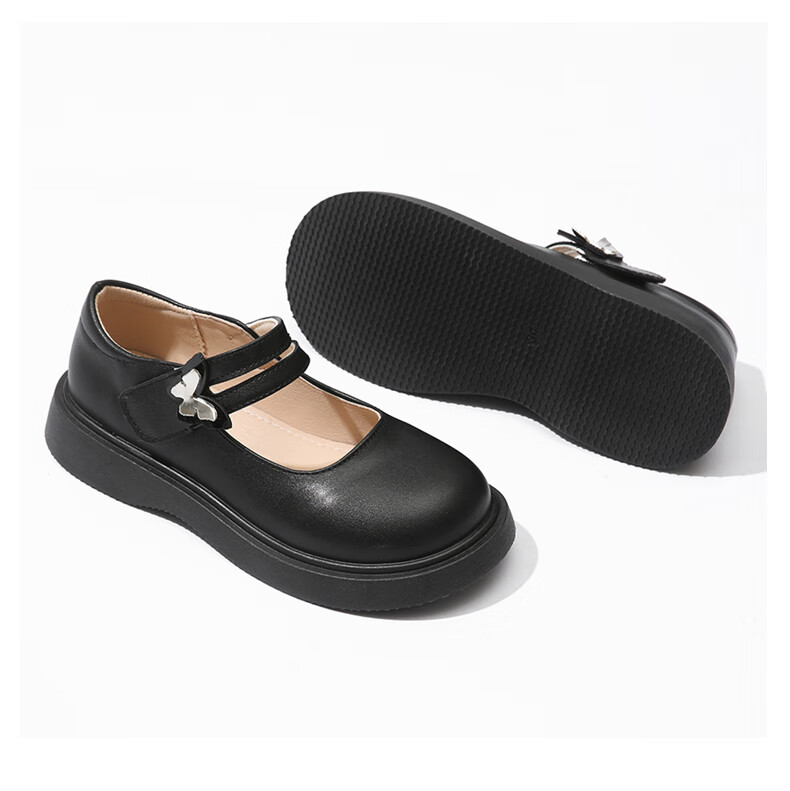 Guniya Girls Children's Leather Shoes Square Toe Breathable Soft Sole School Performance Shoes Black Matte Size 30 15