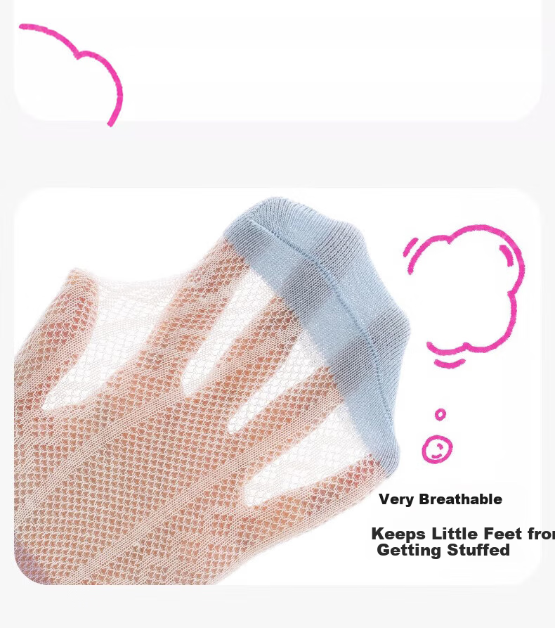 Mianmanman Children's Socks, Summer Thin Mid-Calf Socks, Xinjiang Cotton Antibacterial Mesh Girls' Cotton Socks, Baby Girl Socks, 7 Pairs Pack 6