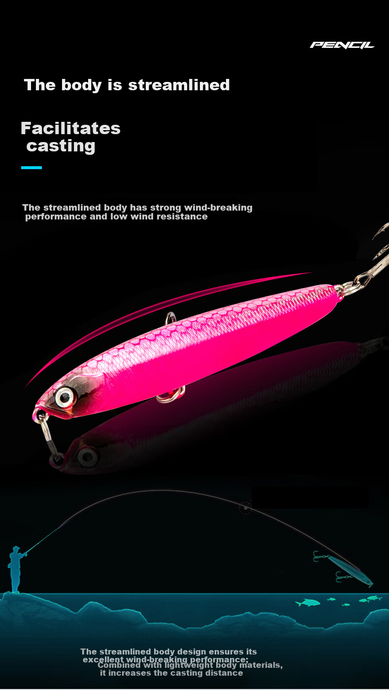 Kemailei Lead Sinking Pencil Lure, Long-Casting Sinking Pencil Bait, Hard Bait Set, for Freshwater Fishing, Specifically for Topmouth Culter, 14g 6