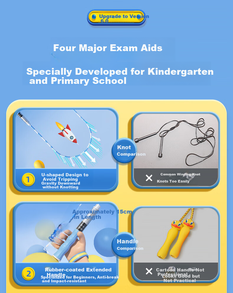 Oufanda Jump Rope for Children, Bamboo Joint Kindergarten First Grade Elementary School Beginner 3-5 Years Old Exam-Specific Adult Training Rope 5