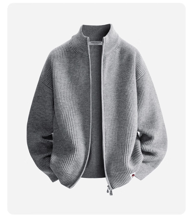 :CHOCOOLATE Men's Autumn Winter Stand Collar Knit Sweater Jacket American Style Loose Fit Long Sleeve Cardigan Jacket Jiangxue Color M 4