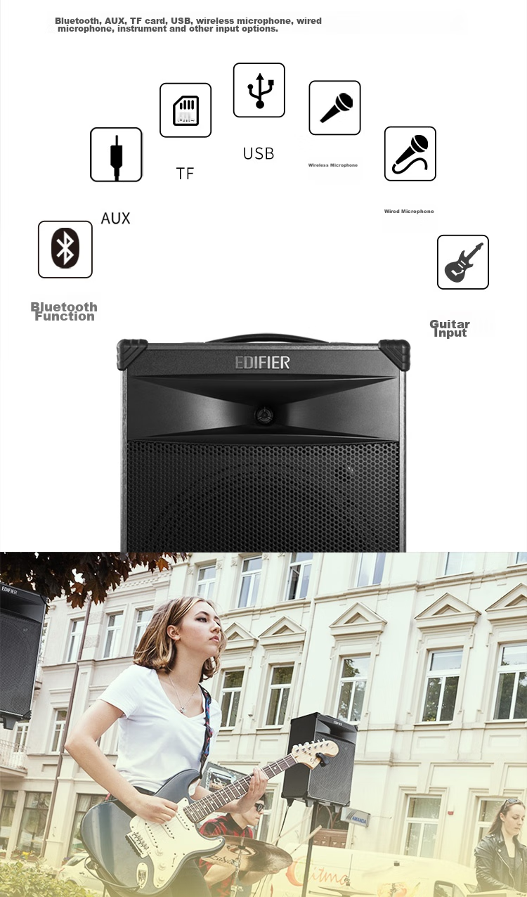 EDIFIER PW312, 12-Inch Portable Stage Outdoor Speaker, High-Fidelity Sound System for Square Dancing, KTV, Camping, Electric Guitar, Folk Music Instruments, Graduation Gift 7