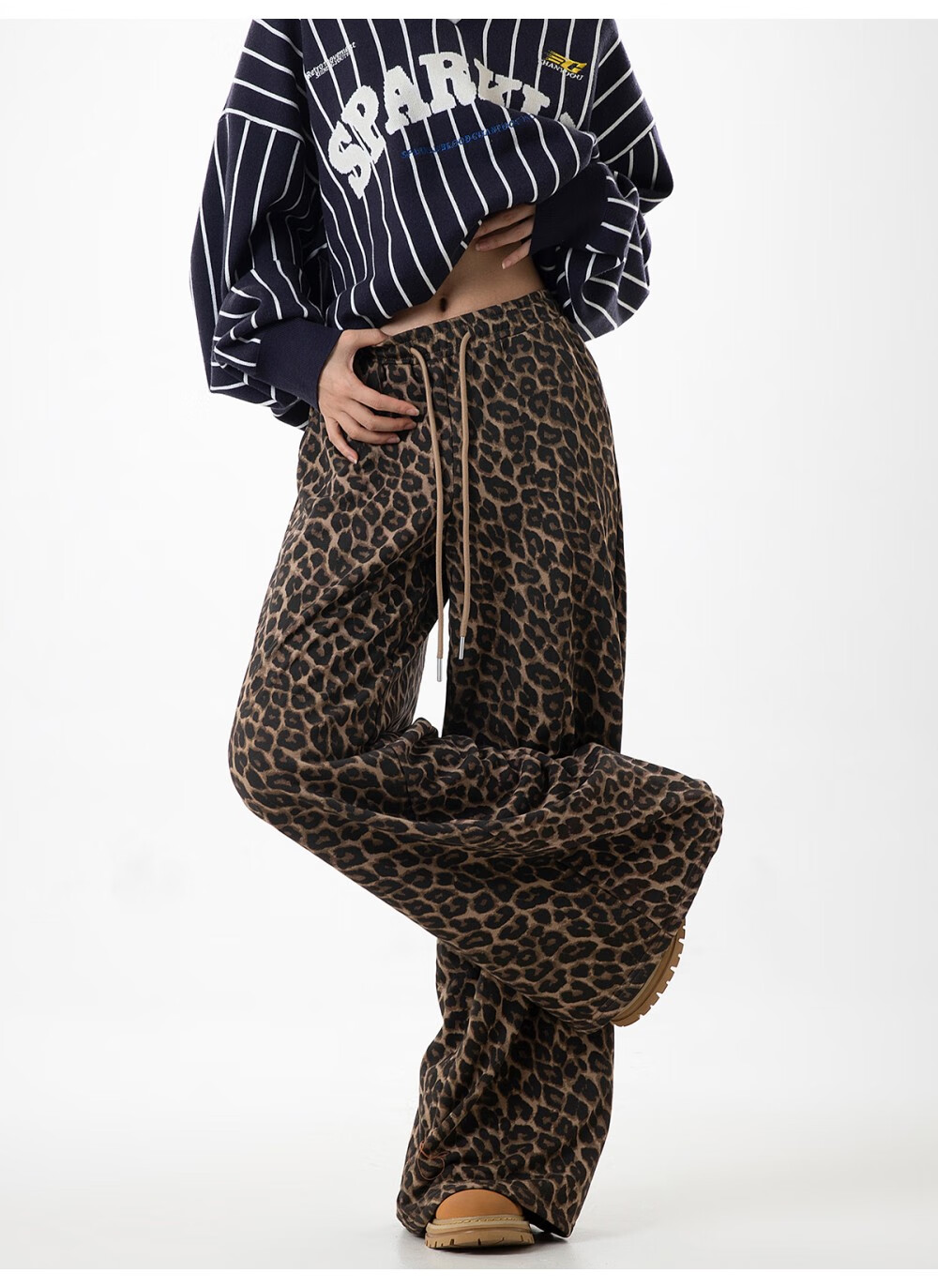 ICH MODE American Style Leopard Print Pants Casual Women's Pants 2026 Spring Summer New Loose Wide Leg Straight Pants Lazy Style Coffee Color Leopard Print XL 7