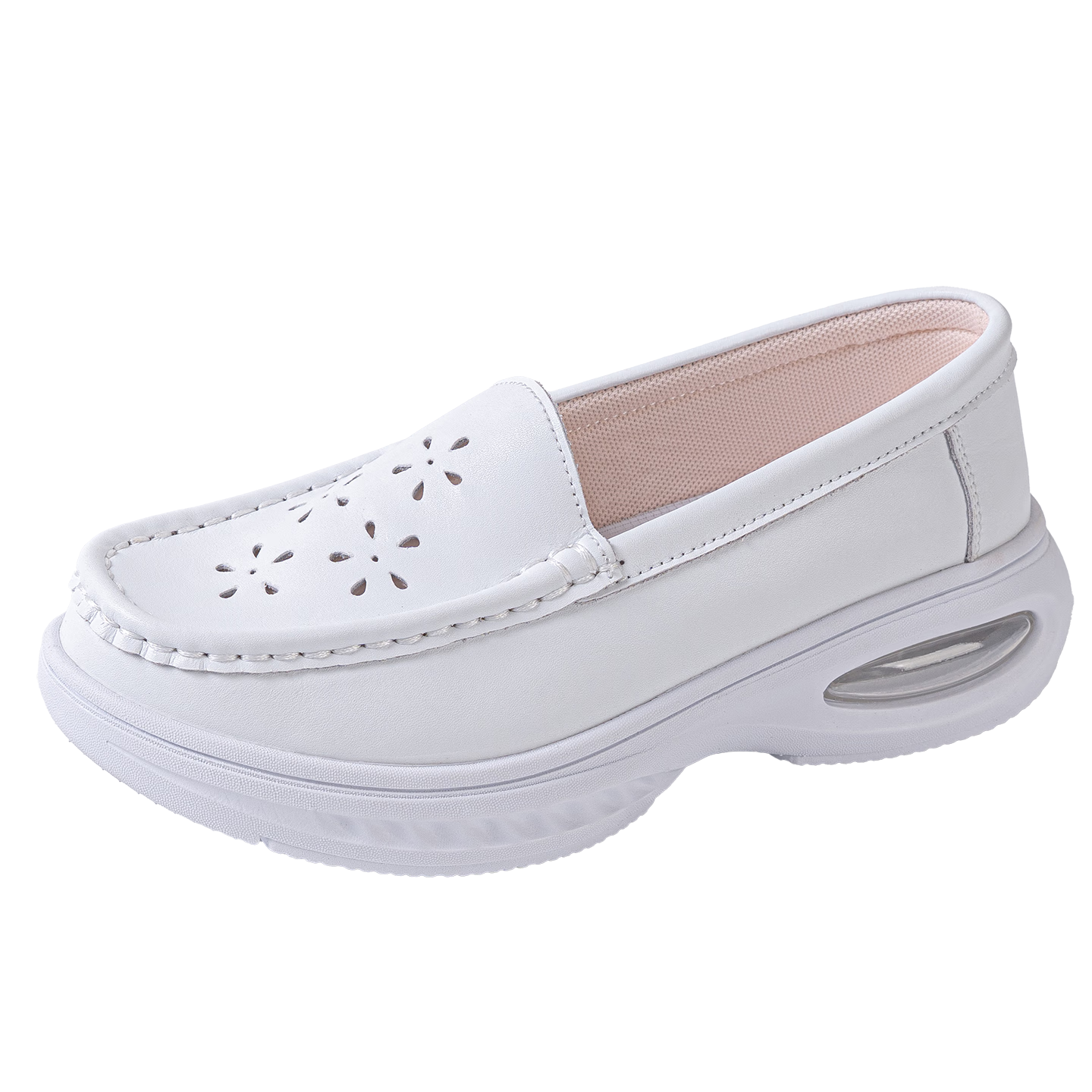 Feiying Nurse Shoes for Women, Genuine Leather, Breathable, Comfortable Soft Sole, Hollow Design, Easy on Feet, Medical Work Shoes, 2316 White, Size 35