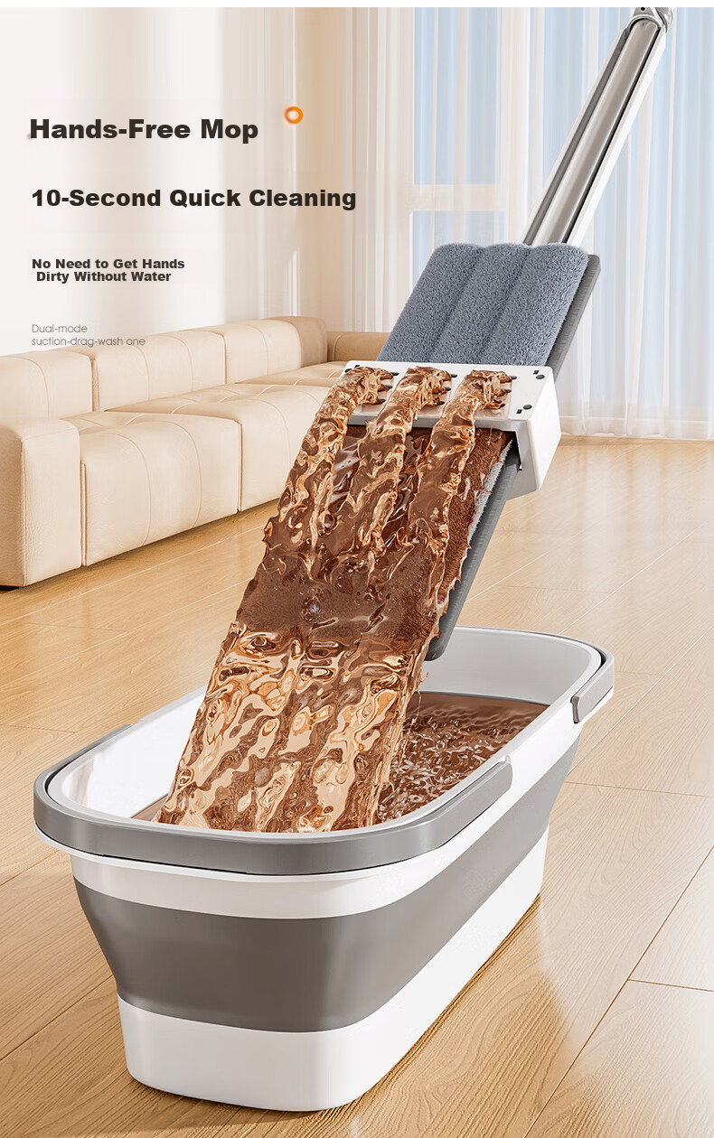 Xiangjiamei Flat Mop, 42cm, 2 Fabric Chenille, Household All-In Cleaning, 2026 New Model, Lazy Person's Absorbent No-Hand Flat Mop 5