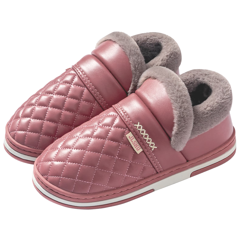 Grace Waterproof Cotton Slippers Women 2025 New Autumn Winter Indoor Home Warm Non-Slip Fully Covered Heel Cotton Shoes Men Winter