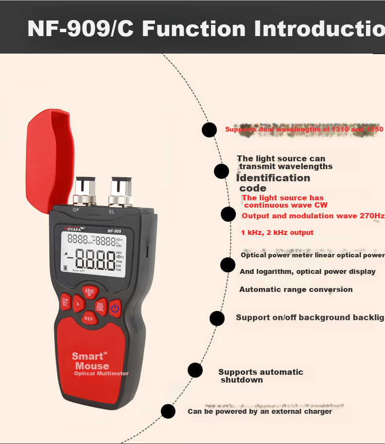 Jingmingshu NF-919 Multifunctional Fiber Optic Tester, Optical Power Meter, Light Source, Red Light Can Measure Communication Network, Telecom Network, Cable TV Fiber Optic Line Engineering Construction Inspection And Maintenance 16