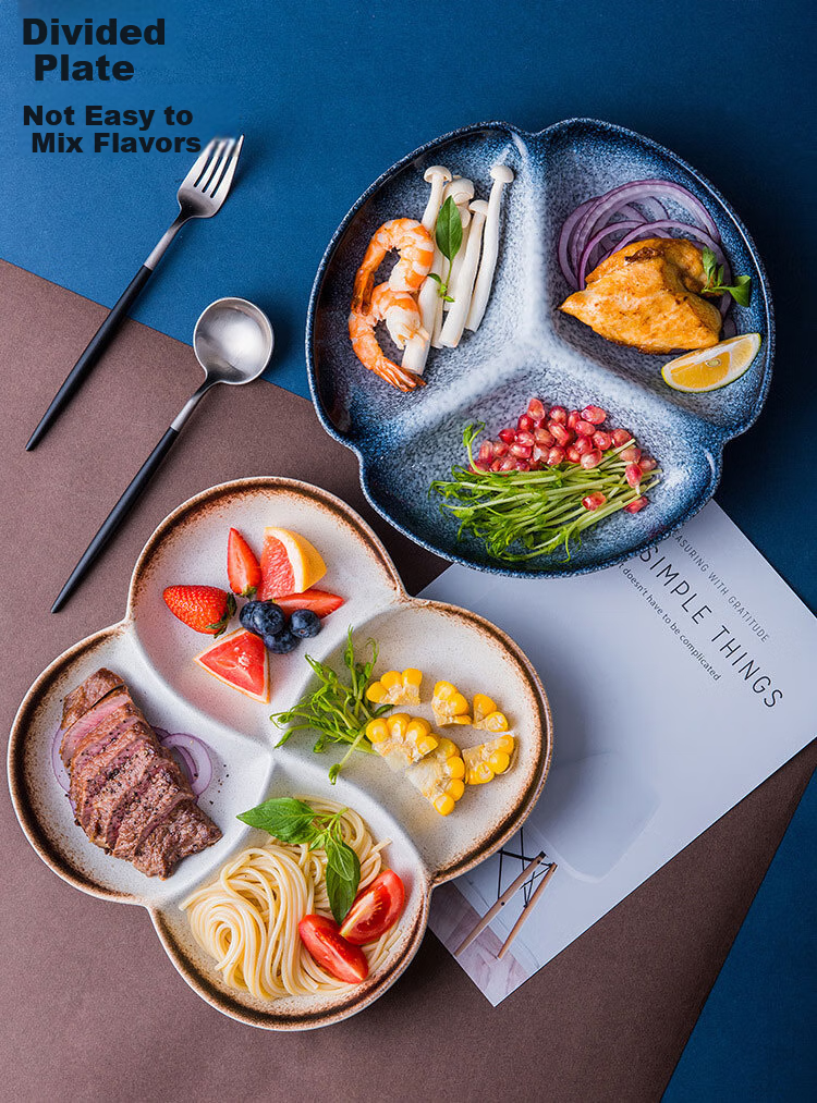 Canjiangjun Ceramic Divided Plate, Breakfast Plate, Dumpling Plate, Low-Fat Tableware, Three-Compartment Plate, Fruit Plate, Ceramic Tray, 8 Inches 1