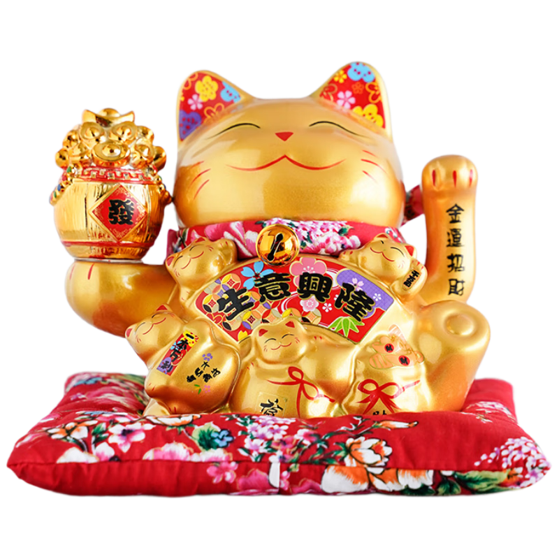 Bantaniyama Fortune Cat Ornament Automatic Waving Hand 10-inch Gold Prosperity Home Living Room Shop Front Desk Decoration