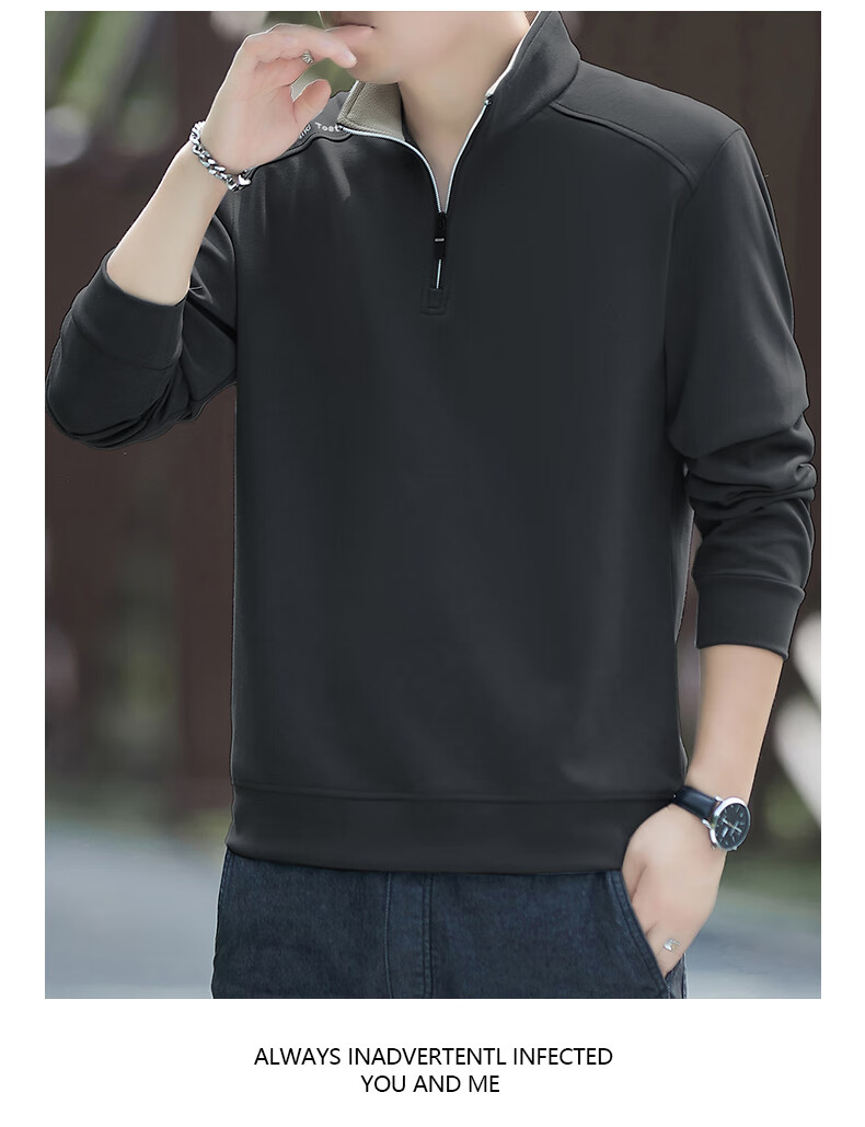 Romon Men's Fleece-Lined Winter Sweatshirt Business Casual Loose Comfortable Half-Zip Executive Top Base Shirt 7788 Brown 4XL 13