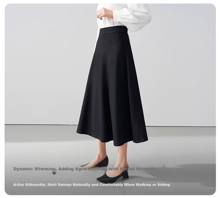 Bodexiaojie Black A-Line Long Skirt for Women, Formal Umbrella Skirt, Professional Petite Commuter Skirt, Interview Skirt, Suit Skirt 8