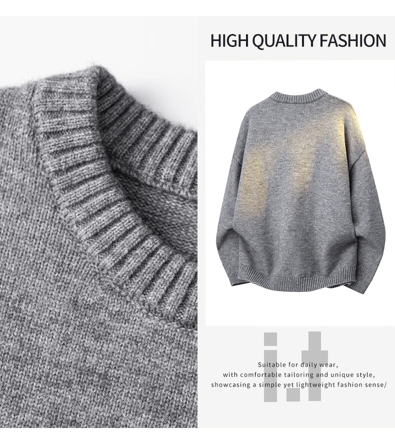 :CHOCOOLATE Men's Autumn New Knit Sweater Jacket Loose Pullover Long Sleeve Coat Navy Blue L 3