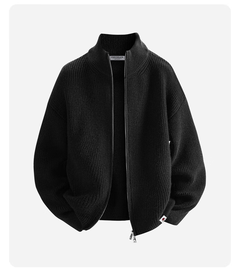 :CHOCOOLATE Men's Autumn Winter Stand Collar Knit Sweater Jacket American Style Loose Fit Long Sleeve Cardigan Jacket Jiangxue Color M 2