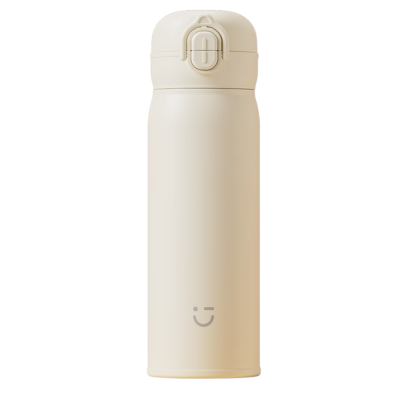 MINISO 316L Stainless Steel Insulated Water Bottle, High-Quality Straw Dual Drinking Cup for Men, Women, and Students, Ivory White, 345ml