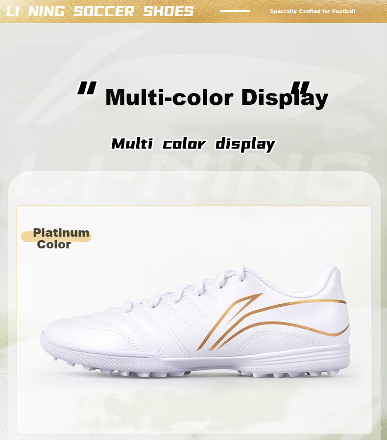 Li-Ning Soccer Shoes for Adults, Men's Cleats, Big Kids And Teenagers, Professional Competition Training Shoes, Non-Slip Breathable Studs, White, Size 44 14