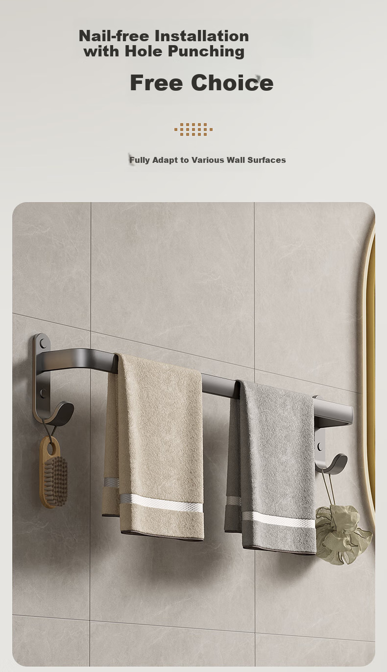 Baihan Towel Rack, Bathroom Storage Shelf, No Drilling Required, Toilet Washroom Hanging Accessories Set, Bathroom Storage Organizer 8