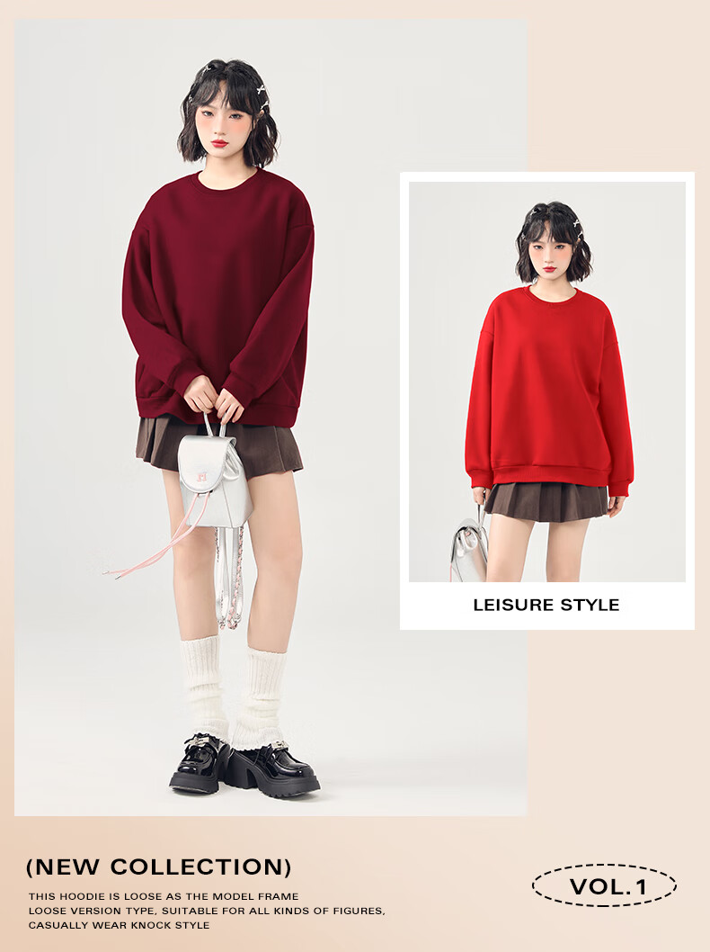 Jeanswest Women's Crew Neck Sweatshirt 2025 New Autumn Winter Fleece Lined Petite Oversized Loose Pullover Without Hood 2