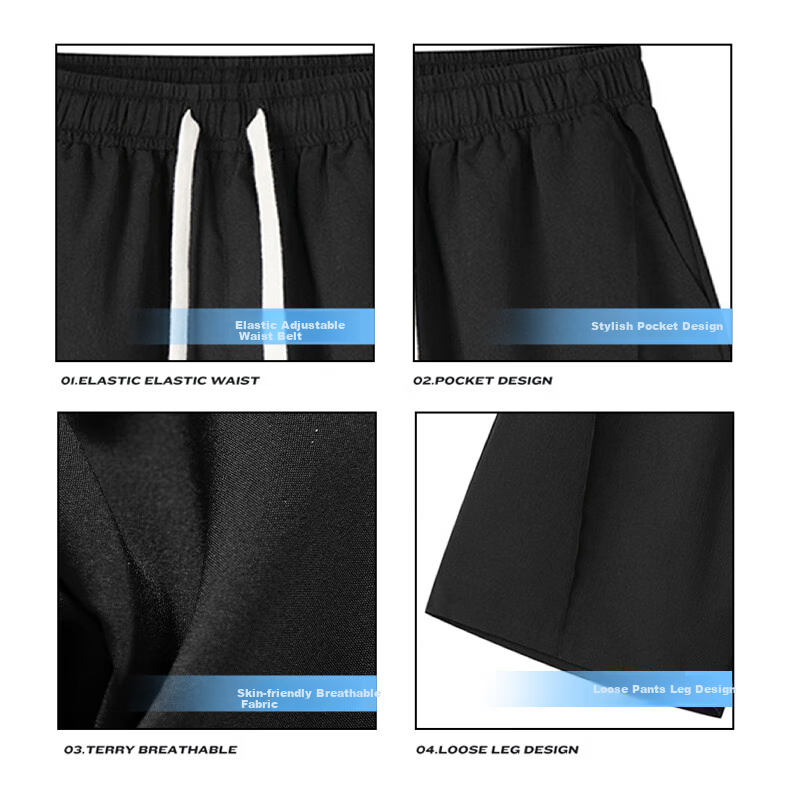 Huili Shorts, Summer Men's Ice Silk Five-Point Pants, Breathable Loose Trousers, Quick-Dry Casual Basketball Shorts, Black, Size L