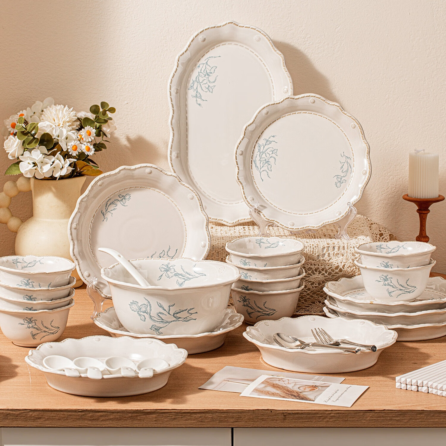 TREEJACK Lily of the Valley French Style Bowl and Plate Set Luxury Home Tableware 2025 New Arrival Dinnerware Set