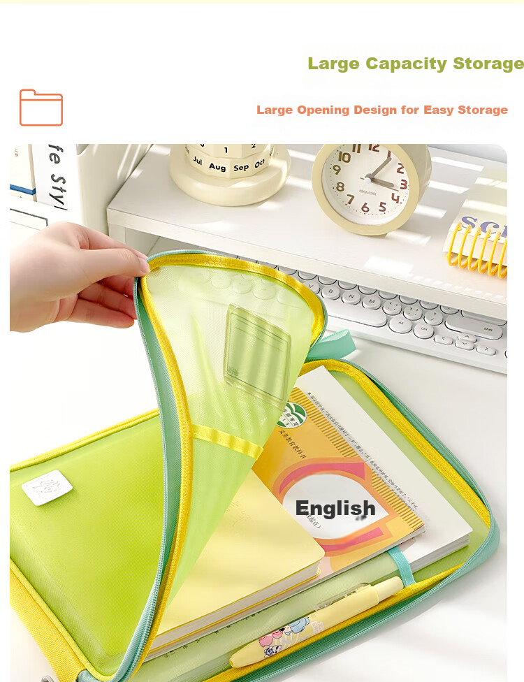 Sannianerban Zipper Large-Opening Mesh File Bag, Student Subject Bag, Handheld Book Bag, Exam-Specific Bag, Tutoring Bag, Document Storage Bag, Sea Salt Lemo 3