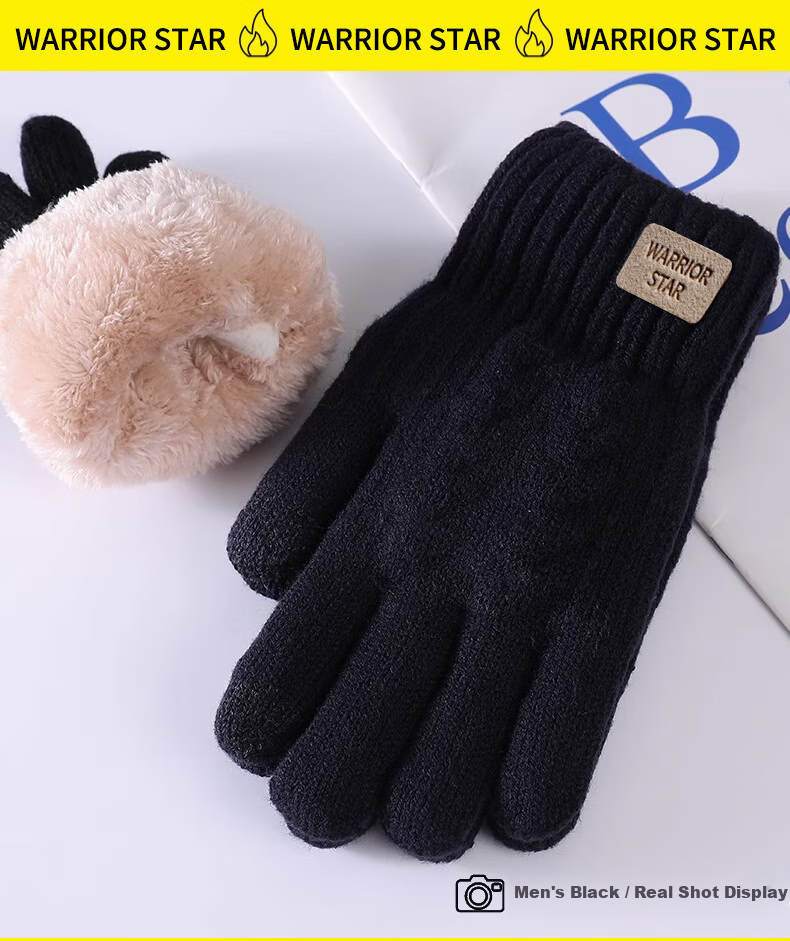 Huili Wool Gloves for Men And Women, Winter Thickened Fleece Warm Anti-Cold Touchscreen Outdoor Cycling Non-Slip Windproof Knitted Gloves 9