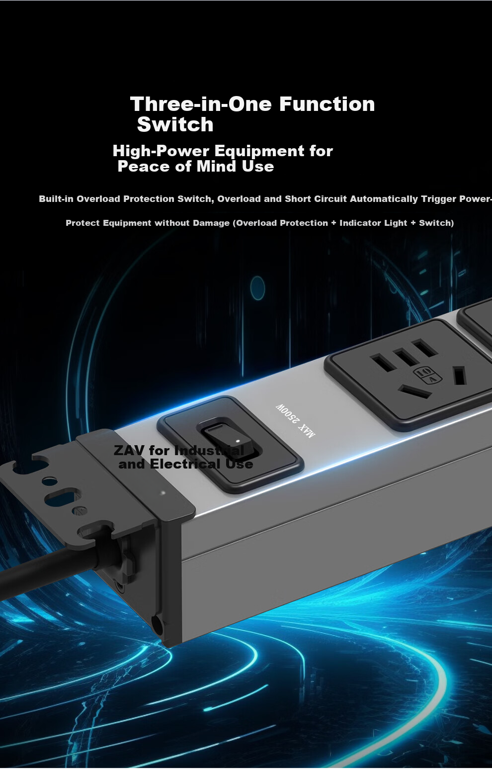 NVCleishidiangong PDU Cabinet Socket, 8-Outlet Master Control, Industrial-Grade Lightning Protection, Overload Protection, Gaming-Specific, Aluminum Alloy Body, 1.6m-2m Cable Length, EP481G M04 3