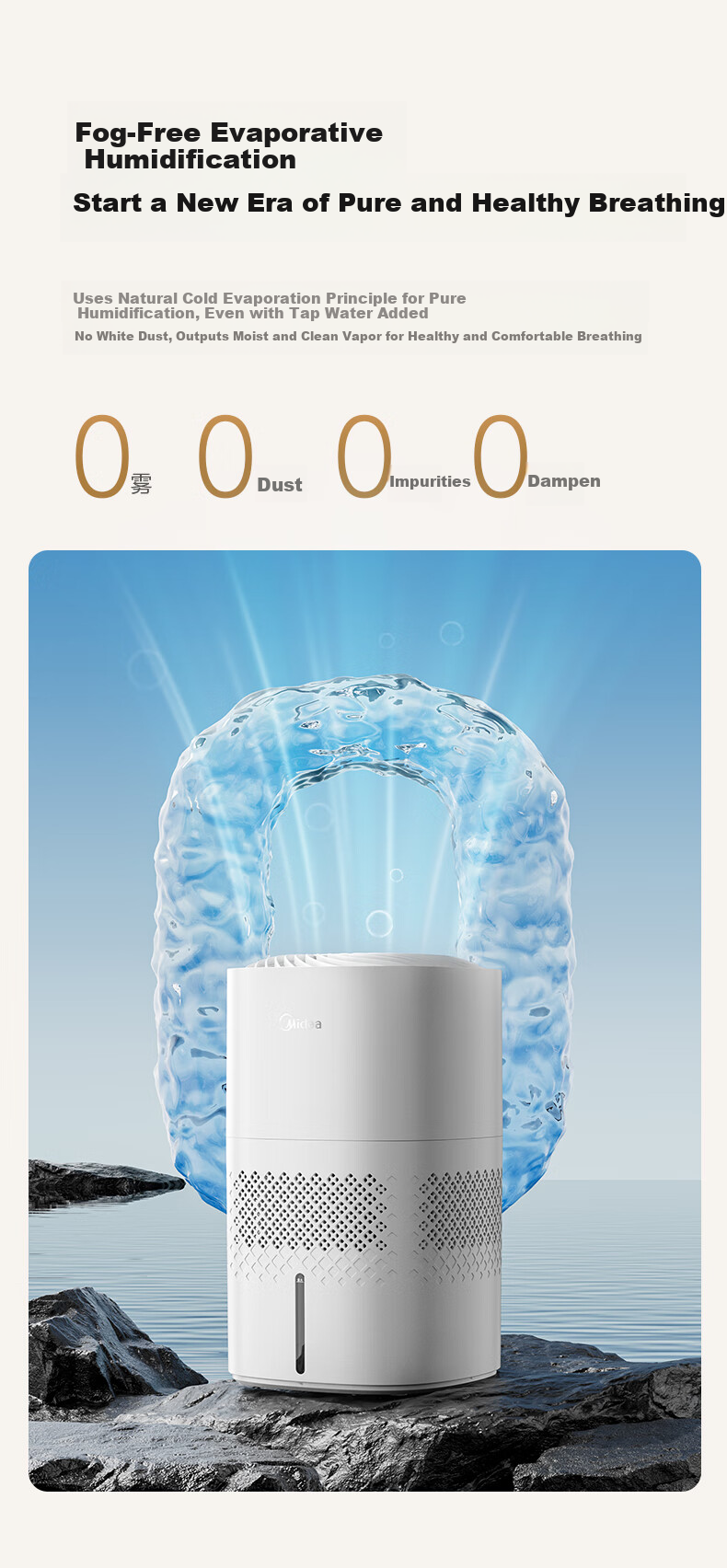 Midea [Cool Steam Silent] Air Mist Humidifier for Home, Bedroom, Pregnant Women, Infants And Toddlers, Quiet Antibacterial Desktop Small Portable Office Essential Birthday Gift SZ-3J40 2