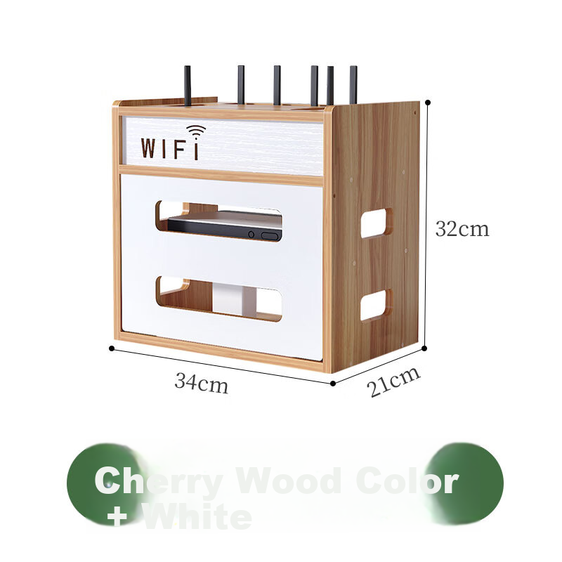 Shuranjia Router Storage Box, Power Strip Holder, Set-Top Box And Optical Modem Shelf, Density Board, Cherry Wood Color, 05-4